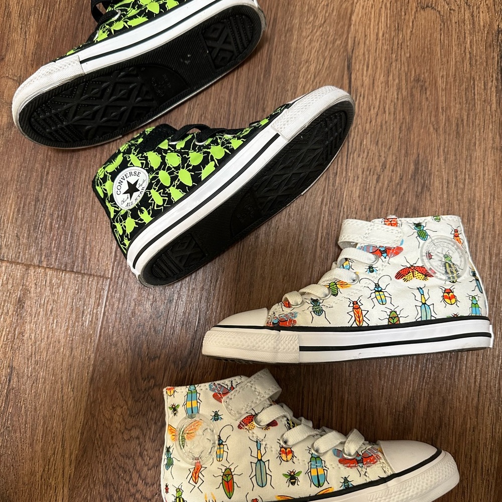 Converse Kids High-Top Sneakers - Green and White with Bug Design